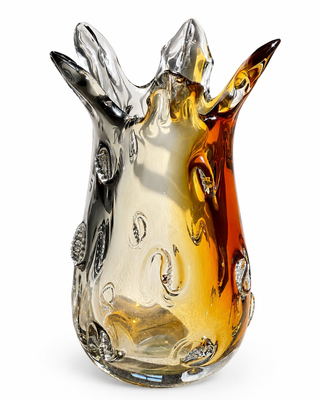 Amber and clear decorative glass vessel