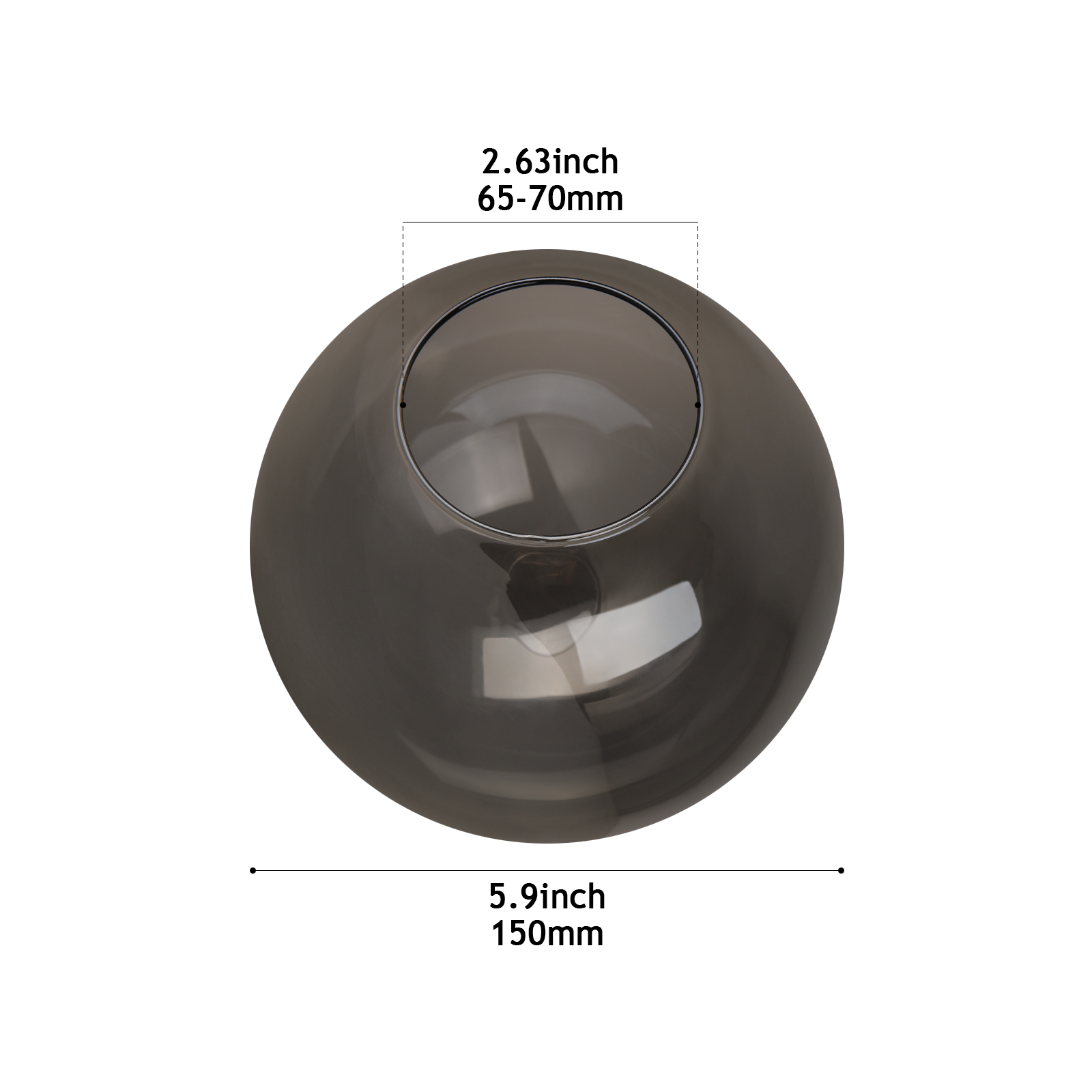 CY001-150 GRAY Smoke Grey Transparent Mouth-Blown Glass Shade