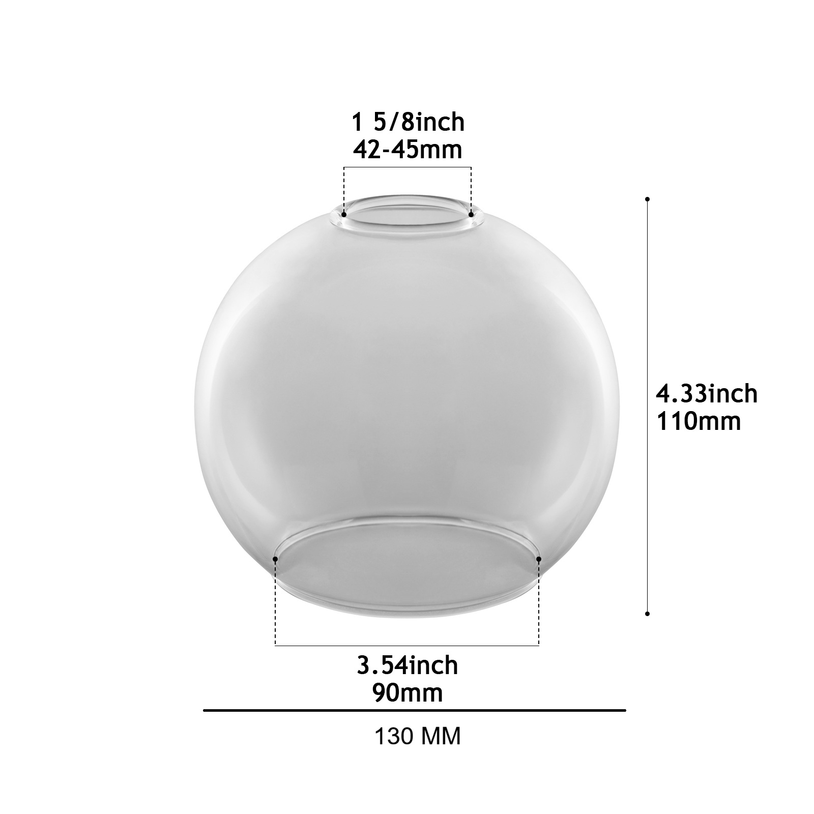 CY002-130 T Transparent Mouth-Blown Glass Shade
