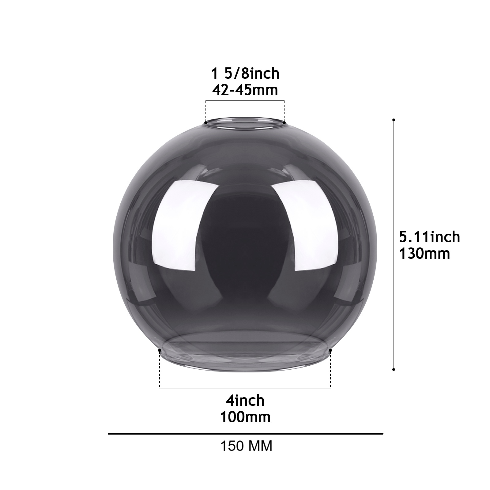 CY002-150 GRAY Smoke Grey Transparent Mouth-Blown Glass Shade